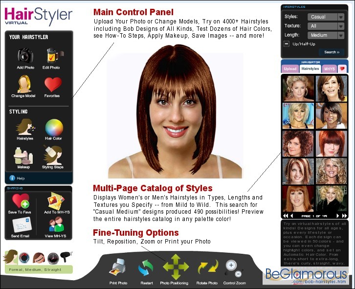 Try bob hairstyle looks 
on your face photo, online